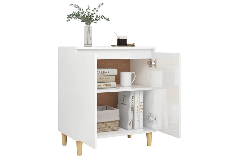 Skänk massiva träben vit högglans 60x35x70 cm spånskiva - Vit högglans - Förvaring - Förvaringsmöbler - Skänkar & sideboards