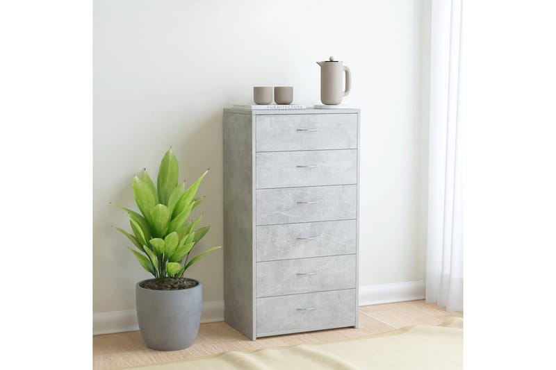 Skänk med 6 lådor betonggrå 50x34x96 cm spånskiva - Grå - Förvaring - Förvaringsmöbler - Skänkar & sideboards