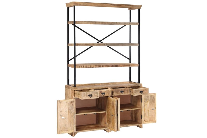 Skänk med hyllor massivt mangoträ 120x35x200 cm - Brun - Förvaring - Förvaringsmöbler - Skänkar & sideboards