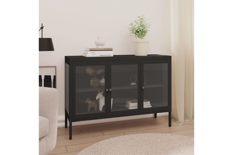 Skänk svart 105x35x70 cm stål och glas - Svart - Förvaring - Förvaringsmöbler - Skänkar & sideboards