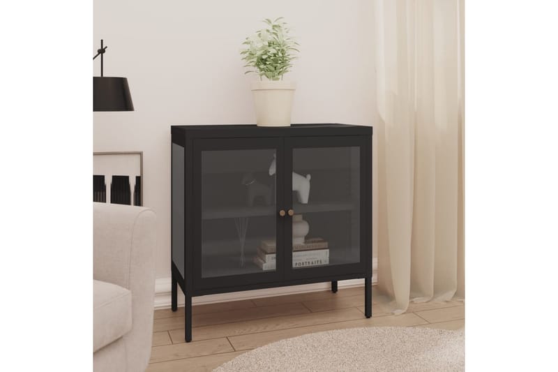 Skänk svart 70x35x70 cm stål och glas - Svart - Förvaring - Förvaringsmöbler - Skänkar & sideboards