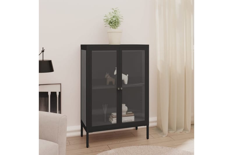 Skänk svart 75x35x105 cm stål och glas - Svart - Förvaring - Förvaringsmöbler - Skänkar & sideboards
