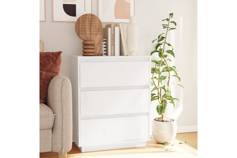 Skänk vit 60x34x75 cm massiv furu - Vit - Skänkar & sideboards