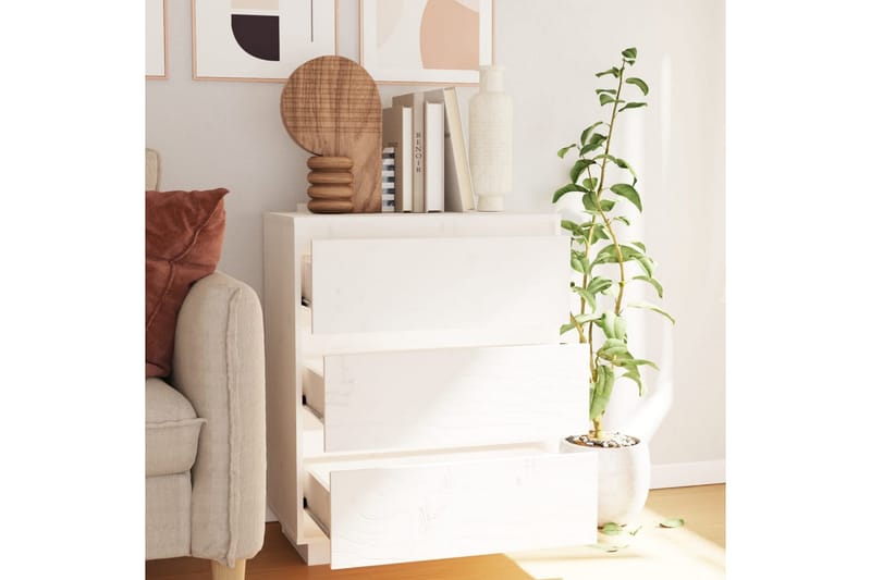 Skänk vit 60x34x75 cm massiv furu - Vit - Skänkar & sideboards