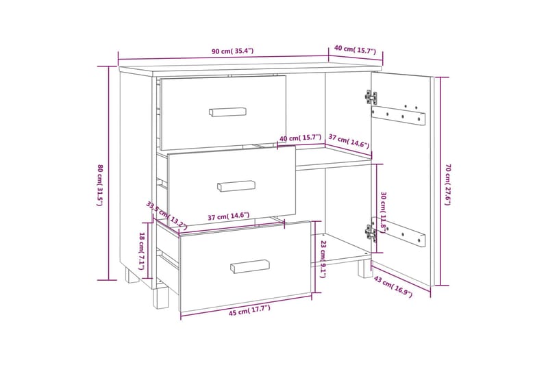 Skänk vit 90x40x80 cm massiv furu - Vit - Förvaring - Förvaringsmöbler - Skänkar & sideboards