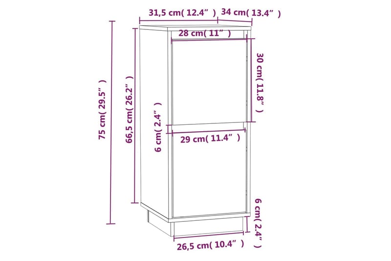 Skänkar 2 st vit 31,5x34x75 cm massiv furu - Vit - Skänkar & sideboards