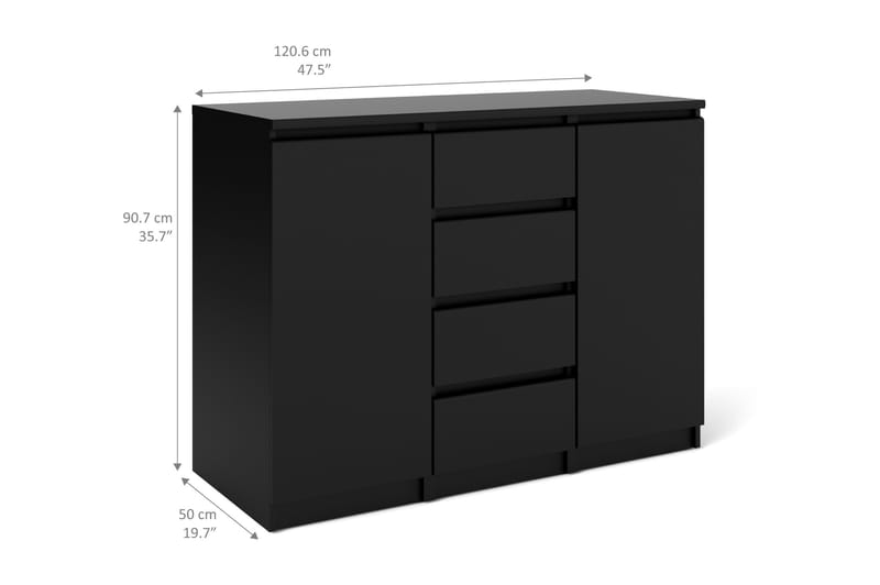 TRIVENTO Skänk 121 2 Dörrar 4 Lådor Mattsvart - Skänkar & sideboards