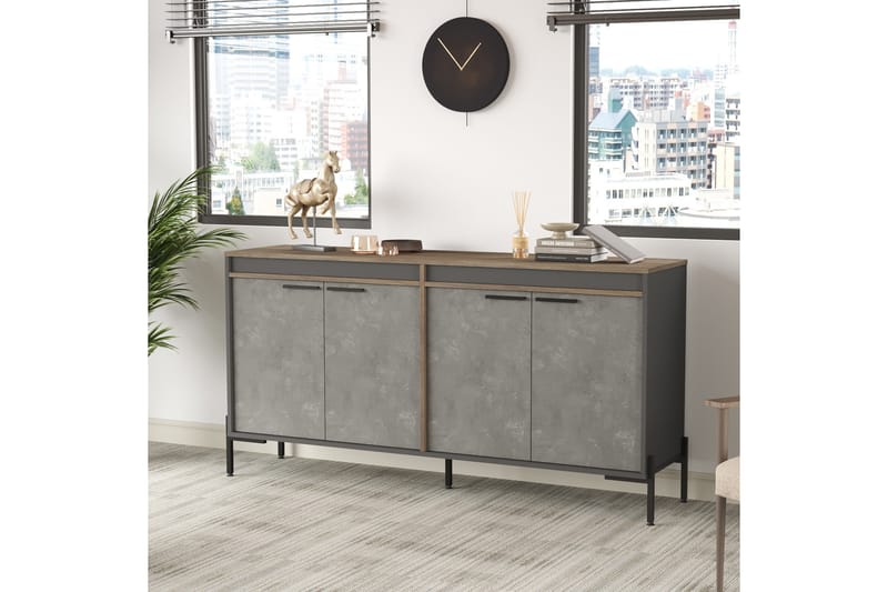 UKHAND Sideboard 46x184 cm Brun/Betonggrå/Antracit - Förvaring - Förvaringsmöbler - Skänkar & sideboards