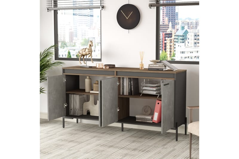 UKHAND Sideboard 46x184 cm Brun/Betonggrå/Antracit - Förvaring - Förvaringsmöbler - Skänkar & sideboards