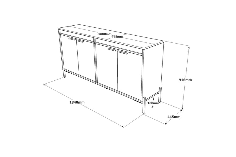 UKHAND Sideboard 46x184 cm Brun/Betonggrå/Antracit - Förvaring - Förvaringsmöbler - Skänkar & sideboards