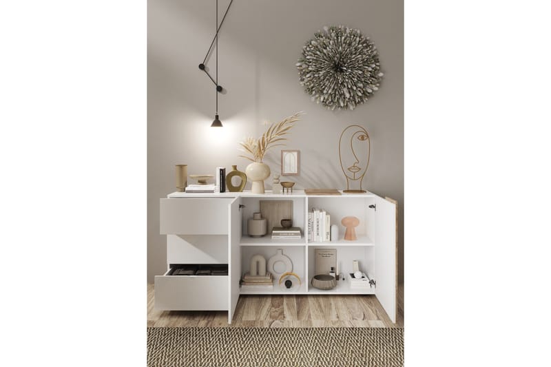 VOLDE Sideboard 44x181x86 cm Vit/Natur - Förvaring - Förvaringsmöbler - Skänkar & sideboards