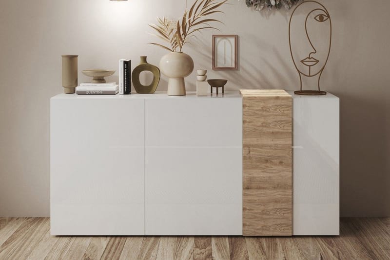 VOLDE Sideboard 44x181x86 cm Vit/Natur/Högglans - Skänkar & sideboards