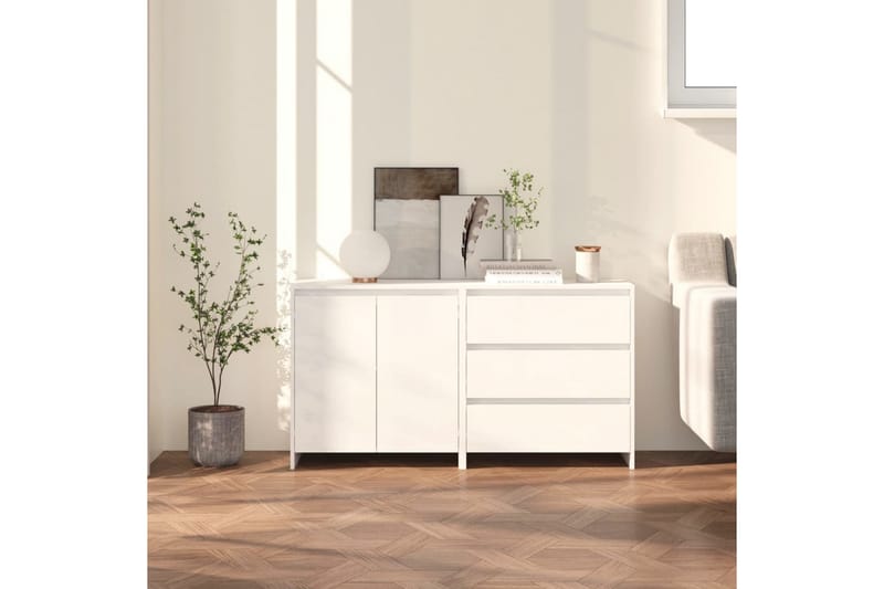 Skänk 2 delar vit konstruerat trä - Vit - Förvaring - Förvaringsmöbler - Skänkar & sideboards