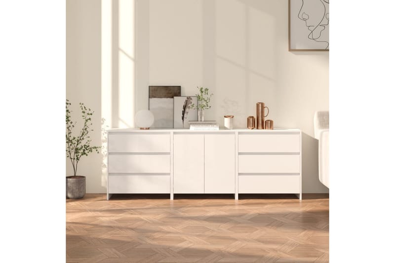 Skänk 3 delar vit konstruerat trä - Vit - Förvaring - Förvaringsmöbler - Skänkar & sideboards