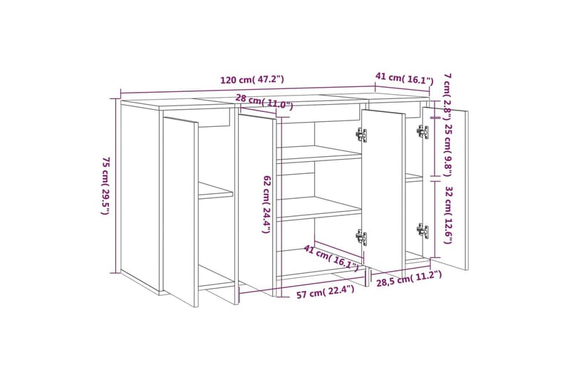 Skänk betonggrå 120x41x75 cm spånskiva - Betonggrå - Förvaring - Förvaringsmöbler - Skänkar & sideboards