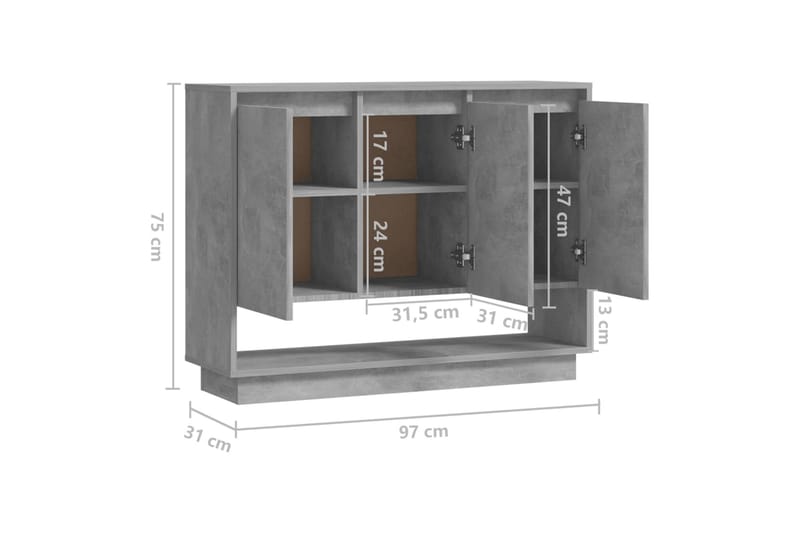 Skänk betonggrå 97x31x75 cm spånskiva - Betonggrå - Förvaring - Förvaringsmöbler - Skänkar & sideboards