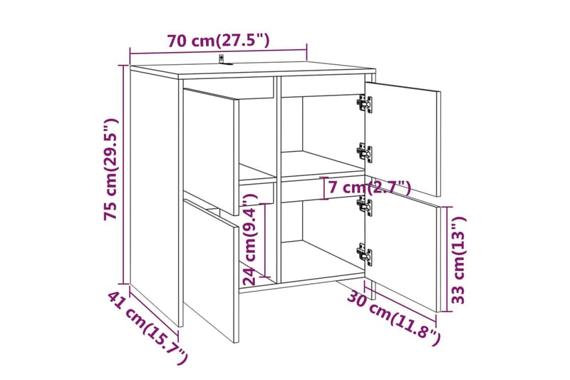 Skänk brun ek 70x41x75 cm spånskiva - Brun - Förvaring - Förvaringsmöbler - Skänkar & sideboards