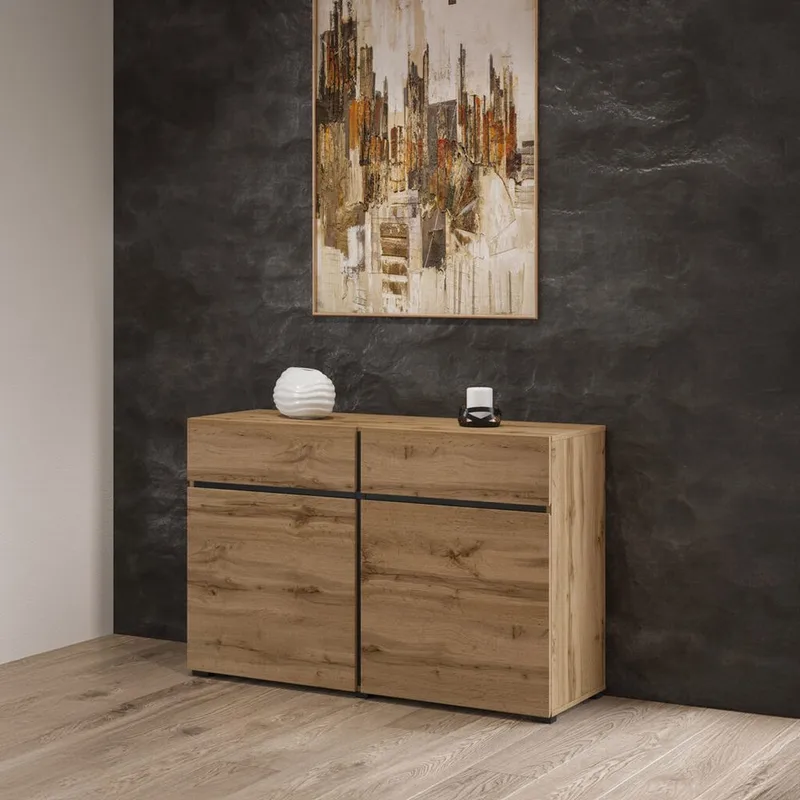 Skänk Cross 2 dörrar med 2 lådor - Wotan Ek - Svart - Förvaring - Förvaringsmöbler - Skänkar & sideboards