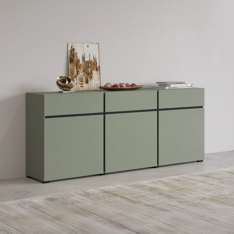 Skänk Cross 3 dörrar med 3 lådor - Grön - Svart - Förvaring - Förvaringsmöbler - Skänkar & sideboards