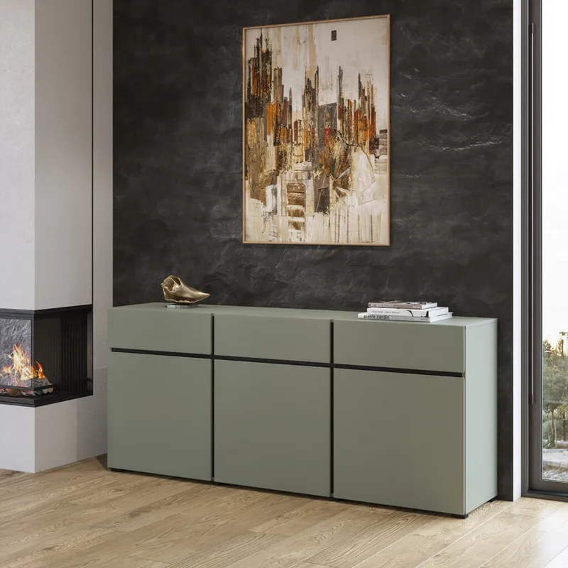 Skänk Cross 3 dörrar med 3 lådor - Grön - Svart - Förvaring - Förvaringsmöbler - Skänkar & sideboards