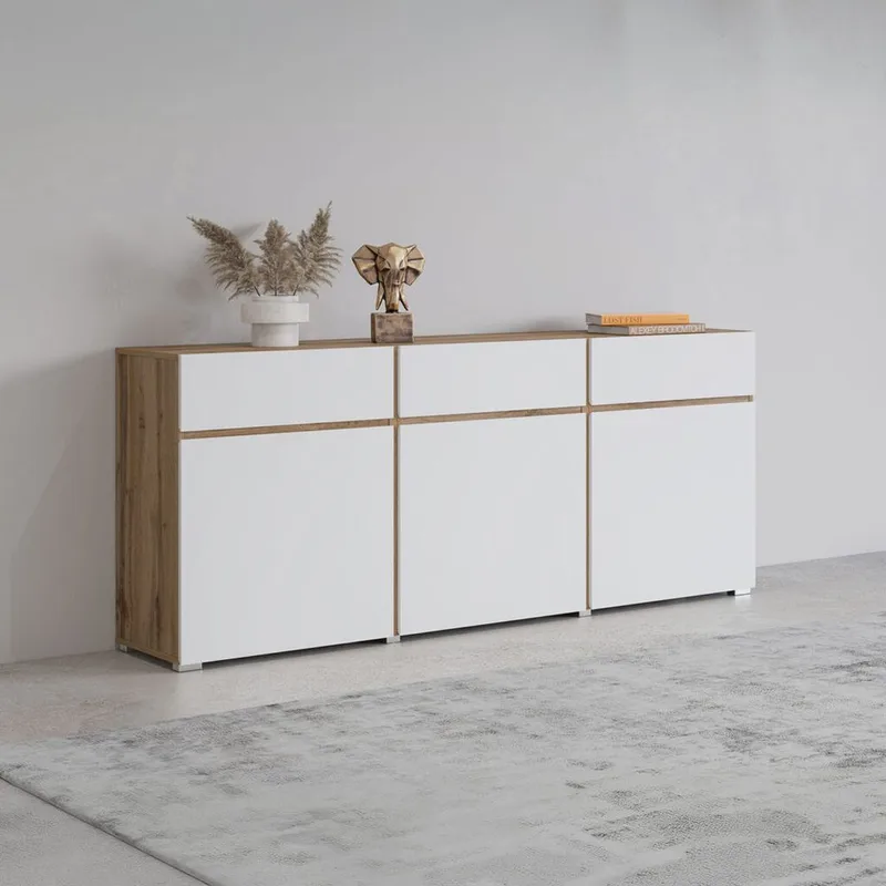 Skänk Cross 3 dörrar med 3 lådor - Vit - Förvaring - Förvaringsmöbler - Skänkar & sideboards