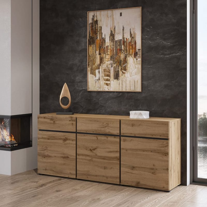 Skänk Cross 3 dörrar med 3 lådor - Wotan Ek - Svart - Förvaring - Förvaringsmöbler - Skänkar & sideboards