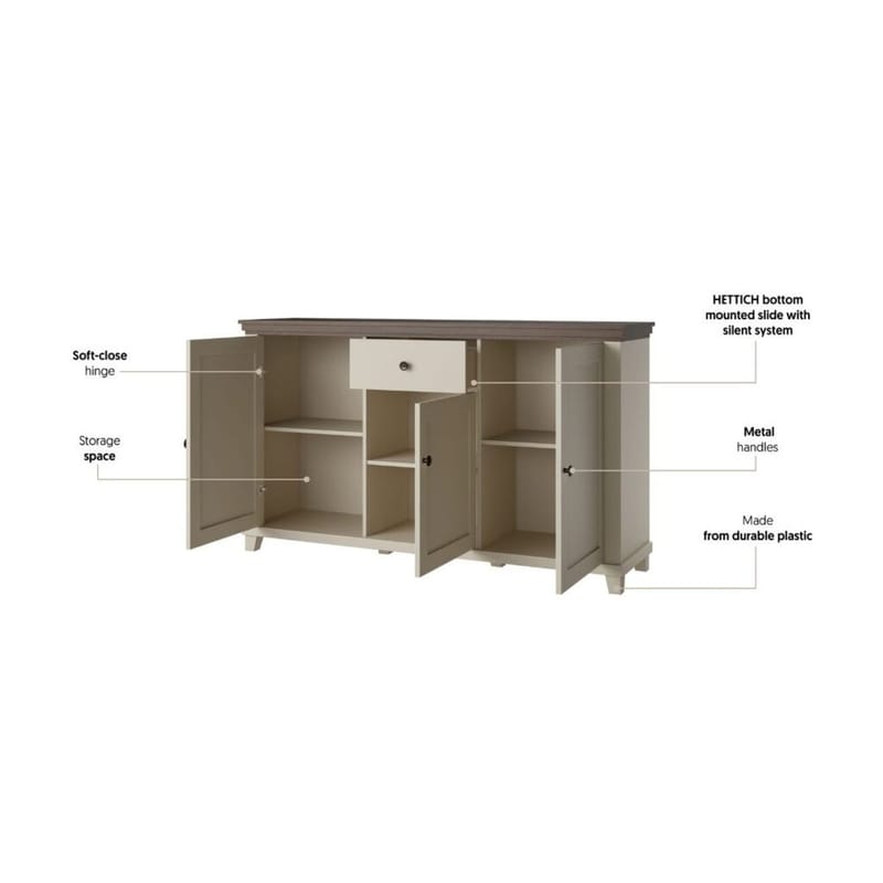 Skänk Evora 3 dörrar 1 låda - Ljus Beige - Förvaring - Förvaringsmöbler - Skänkar & sideboards