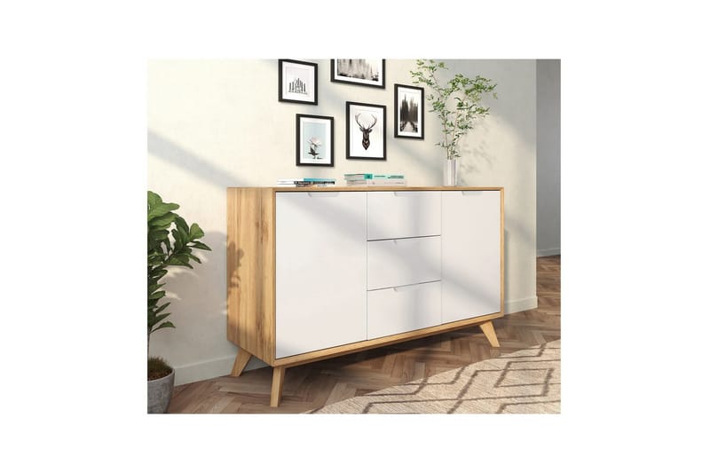 Skänk Ezra 120x40x75 cm, Wotan-ek/Vit - 120x40x75 cm, Wotan-ek/Vit - Förvaring - Förvaringsmöbler - Skänkar & sideboards