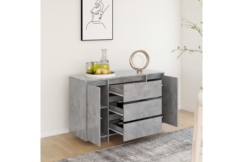 Skänk med 3 lådor betonggrå 120x41x75 cm spånskiva - Betonggrå - Förvaring - Förvaringsmöbler - Skänkar & sideboards