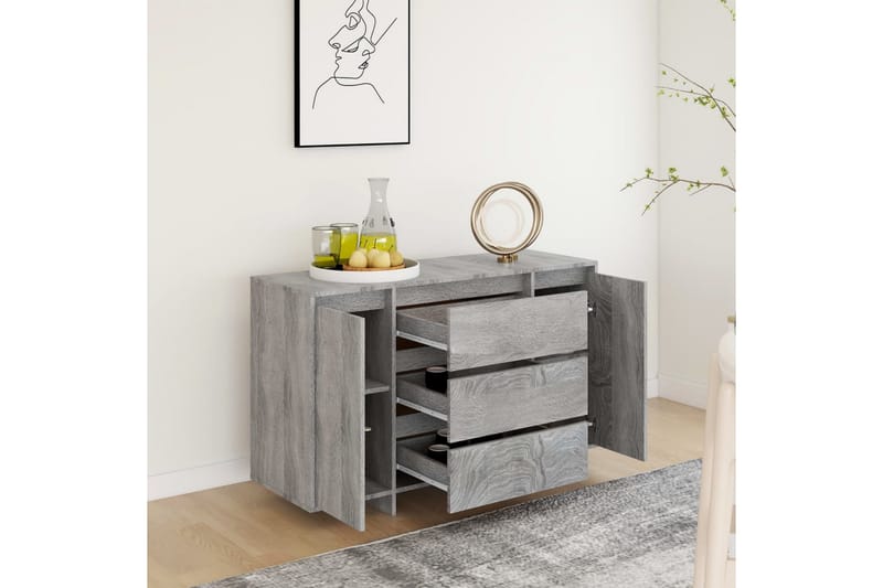 Skänk med 3 lådor grå sonoma 120x41x75 cm spånskiva - Grå - Förvaring - Förvaringsmöbler - Skänkar & sideboards