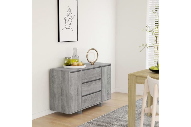 Skänk med 3 lådor grå sonoma 120x41x75 cm spånskiva - Grå - Förvaring - Förvaringsmöbler - Skänkar & sideboards