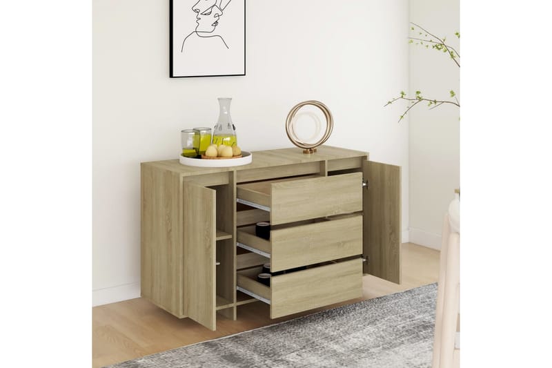 Skänk med 3 lådor sonoma-ek 120x41x75 cm spånskiva - Ek - Förvaring - Förvaringsmöbler - Skänkar & sideboards