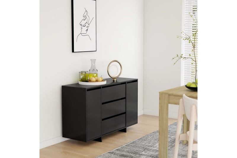 Skänk med 3 lådor svart 120x41x75 cm spånskiva - Svart - Skänkar & sideboards