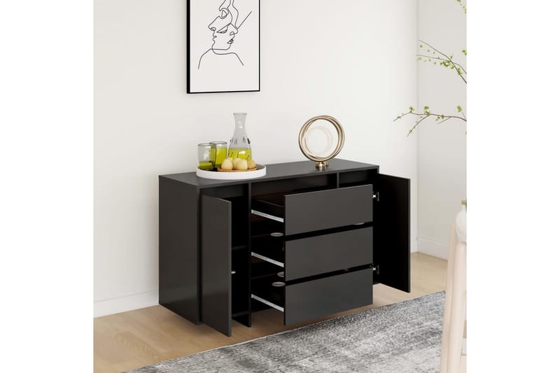 Skänk med 3 lådor svart 120x41x75 cm spånskiva - Svart - Skänkar & sideboards