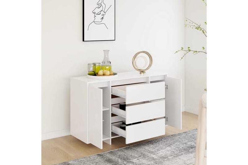 Skänk med 3 lådor vit 120x41x75 cm spånskiva - Vit - Förvaring - Förvaringsmöbler - Skänkar & sideboards