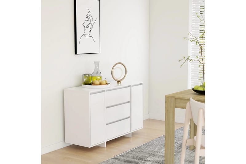 Skänk med 3 lådor vit 120x41x75 cm spånskiva - Vit - Förvaring - Förvaringsmöbler - Skänkar & sideboards
