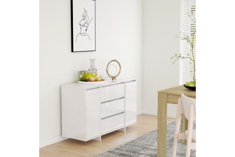 Skänk med 3 lådor vit högglans 120x41x75 cm spånskiva - Vit högglans - Förvaring - Förvaringsmöbler - Skänkar & sideboards