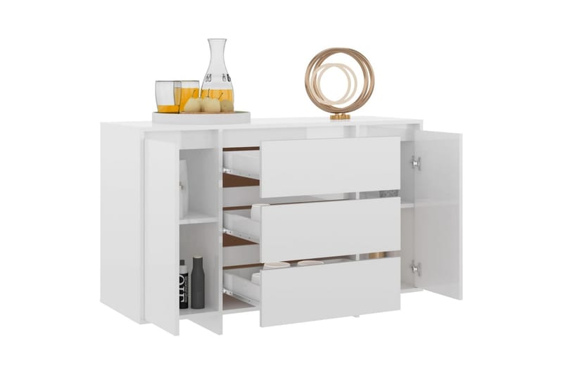 Skänk med 3 lådor vit högglans 120x41x75 cm spånskiva - Vit högglans - Förvaring - Förvaringsmöbler - Skänkar & sideboards