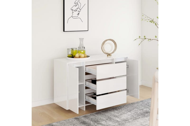 Skänk med 3 lådor vit högglans 120x41x75 cm spånskiva - Vit högglans - Förvaring - Förvaringsmöbler - Skänkar & sideboards