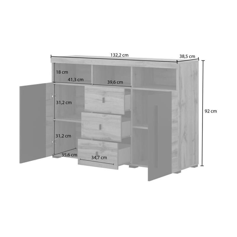Skänk Roger 2 Dörrar med 3 Lådor - Wotan Ek, 132 cm - Förvaring - Förvaringsmöbler - Skänkar & sideboards