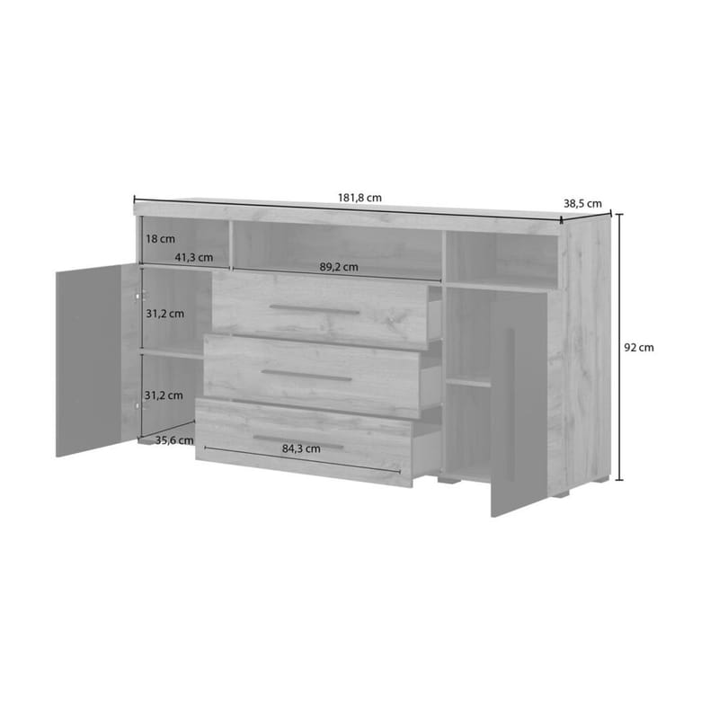 Skänk Roger 2 Dörrar med 3 Lådor - Wotan Ek, 182 cm - Förvaring - Förvaringsmöbler - Skänkar & sideboards
