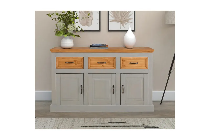 Skänk Selma 145x38x87 cm, Grå/Fläck/Vax - 145x38x87 cm, Grå/Fläck/Vax - Förvaring - Förvaringsmöbler - Skänkar & sideboards