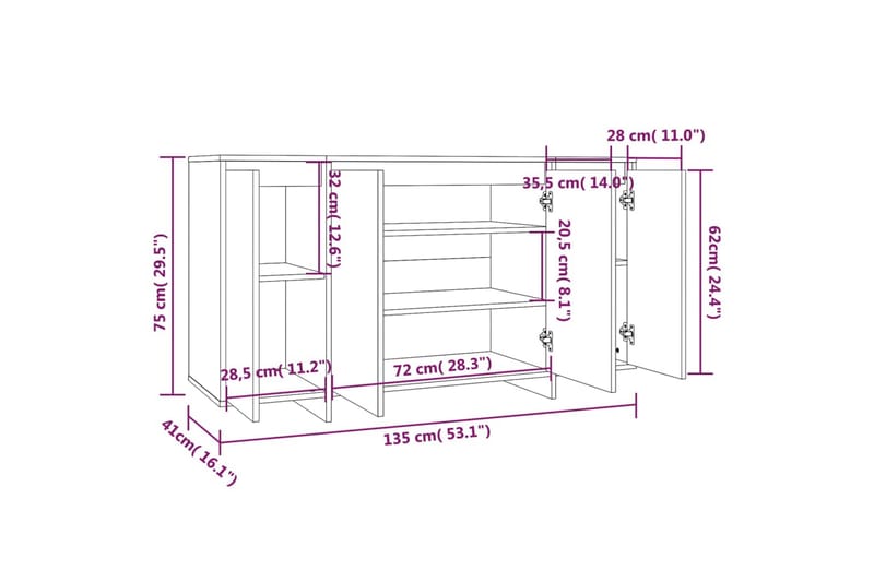 Skänk svart 135x41x75 cm spånskiva - Svart - Skänkar & sideboards