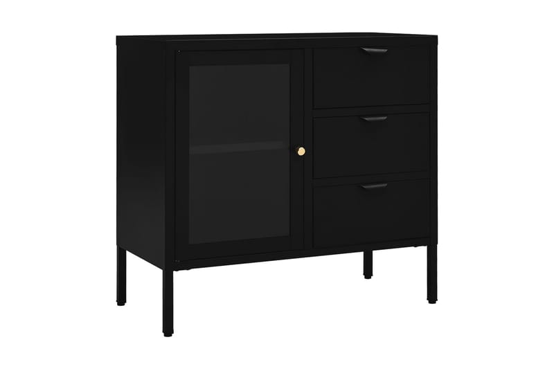 Skänk svart 75x35x70 cm stål och härdat glas - Svart - Skänkar & sideboards