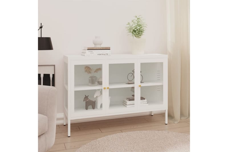 Skänk vit 105x35x70 cm stål och glas - Vit - Skänkar & sideboards