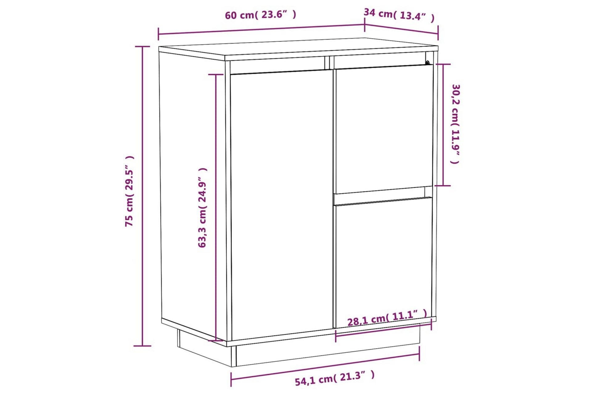Skänk vit 60x34x75 cm massiv furu - Vit - Förvaring - Förvaringsmöbler - Skänkar & sideboards