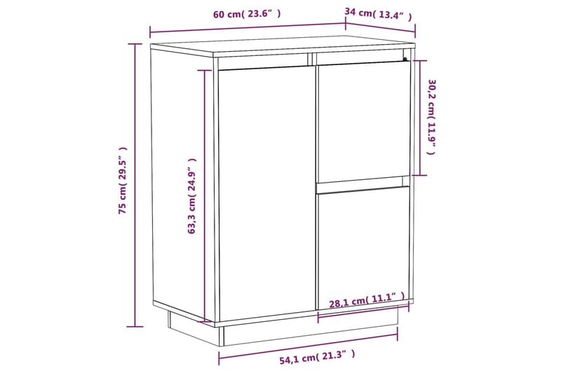 Skänk vit 60x34x75 cm massiv furu - Vit - Förvaring - Förvaringsmöbler - Skänkar & sideboards