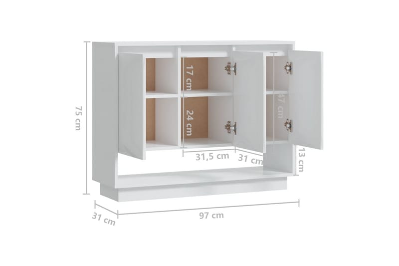 Skänk vit högglans 97x31x75 cm spånskiva - Vit högglans - Förvaring - Förvaringsmöbler - Skänkar & sideboards