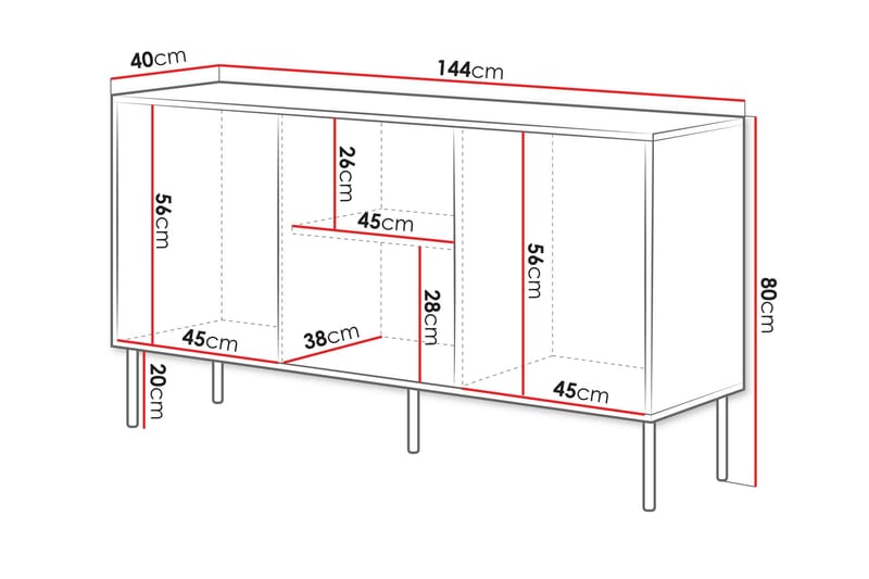 Stintino Skänk 144x40 cm - Grå - Förvaring - Förvaringsmöbler - Skänkar & sideboards