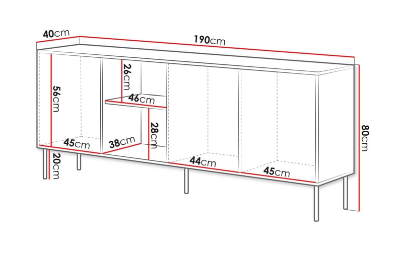 Stintino Skänk 190x40 cm - Vit/Grå - Förvaring - Förvaringsmöbler - Skänkar & sideboards